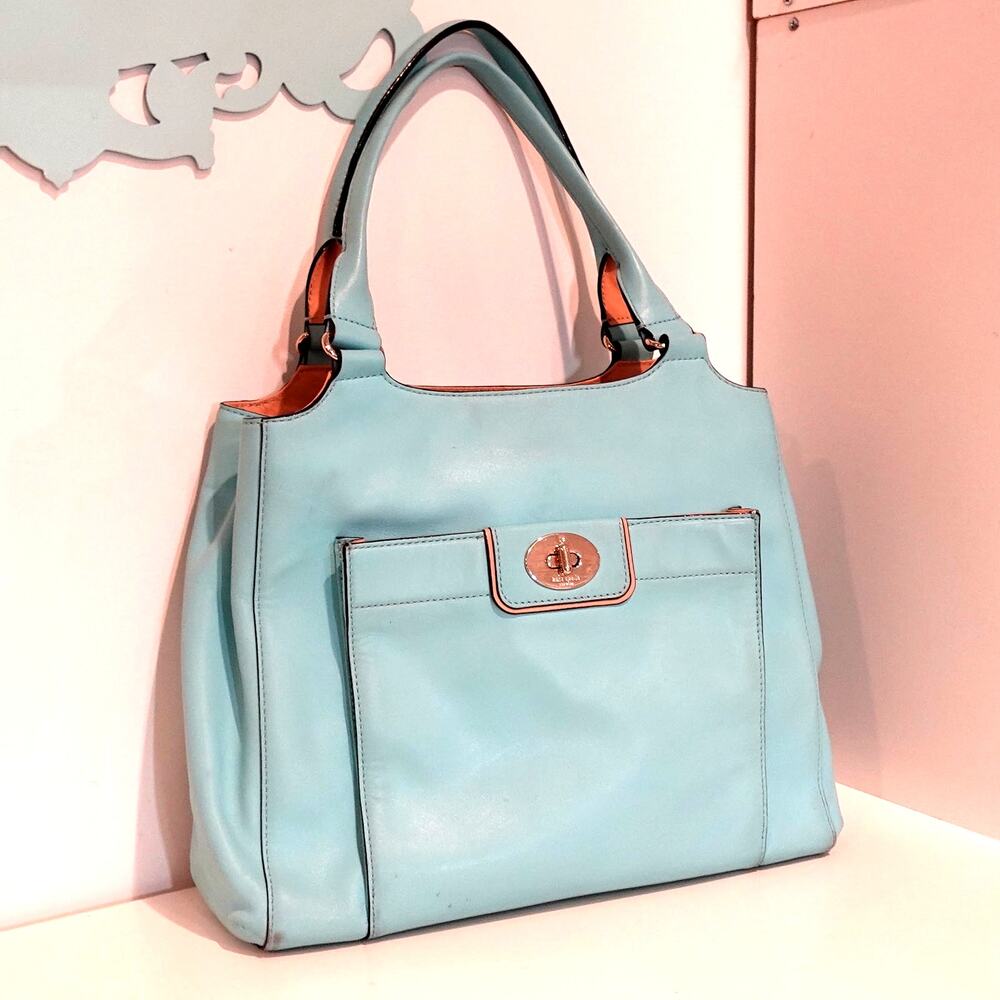Kate Spade Aqua / Pool Blue Leather handbag / turn lock